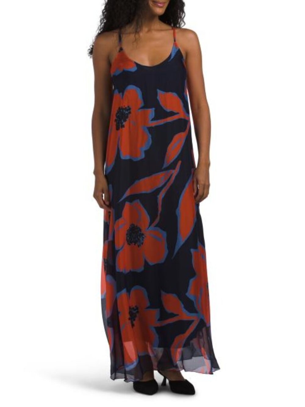 LUNA ALLEGRA Made In Italy Silk Blend Strappy Printed Maxi Dress